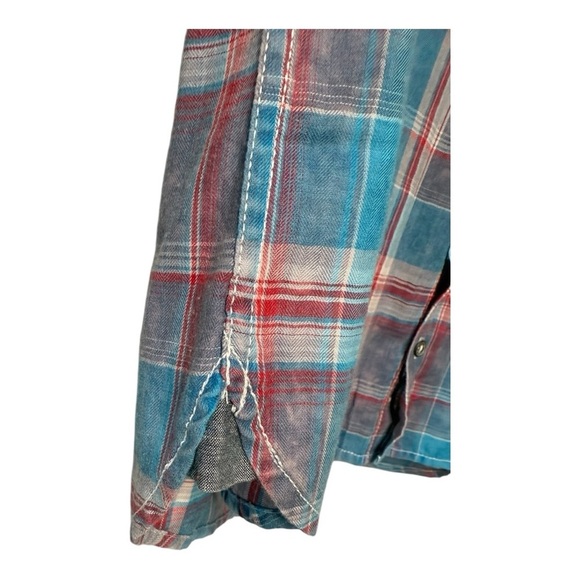 Buckle Depart West Plaid Lightweight Cotton Button Down Shirt Large Blue Grey - Picture 14 of 15